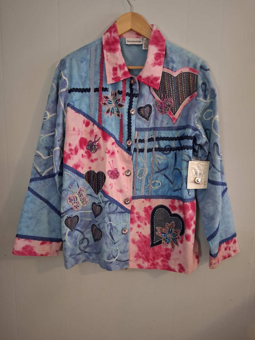 Breckenridge Tie Dye Denim Jacket With Embellishments Size Large